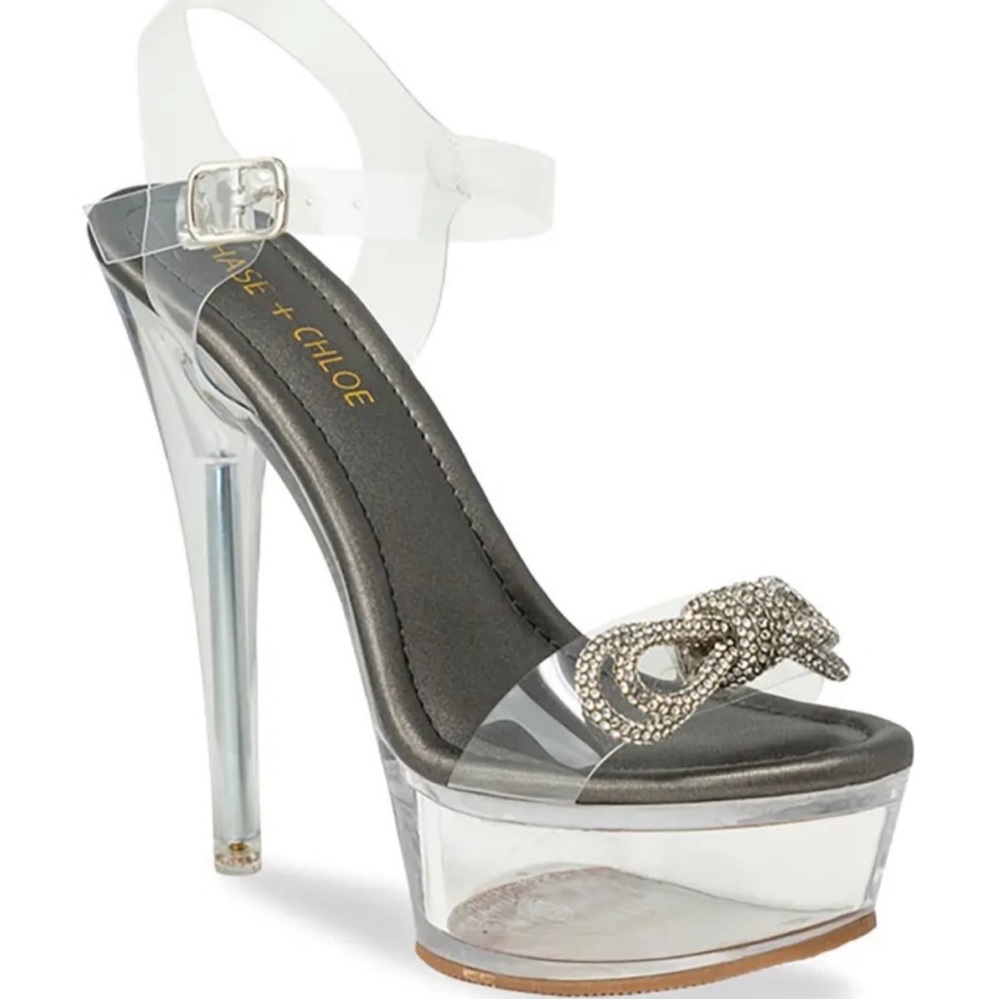 Chase And Chloe Serenity Rhinestone Bow Clear Platform Sandal